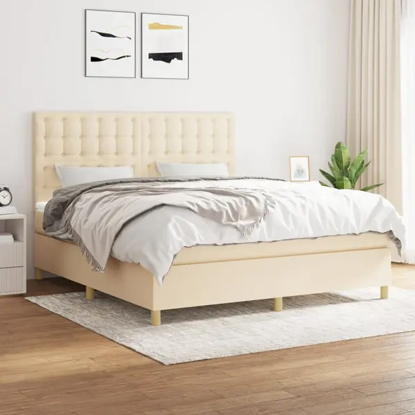 Gossi pat continental cu saltea, crem, 180x200 cm, textil
