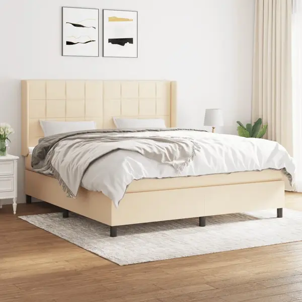 Gossi pat continental cu saltea, crem, 180x200 cm, textil