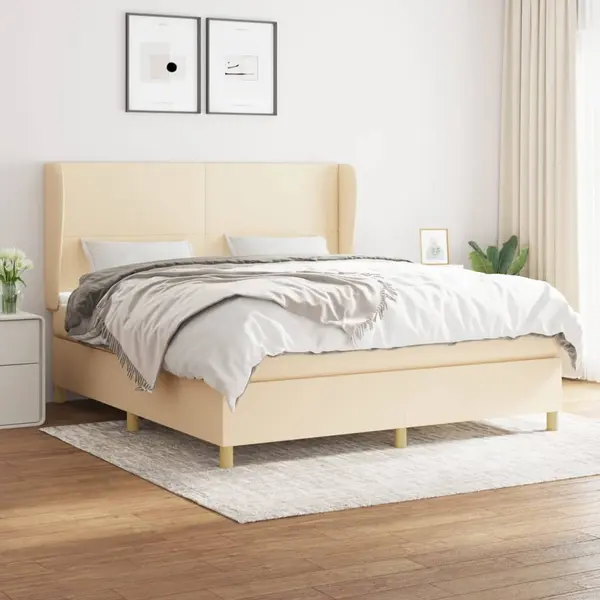 Gossi pat continental cu saltea, crem, 180x200 cm, textil