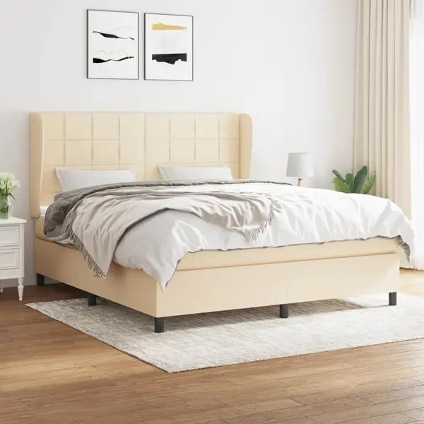 Gossi pat continental cu saltea, crem, 180x200 cm, textil
