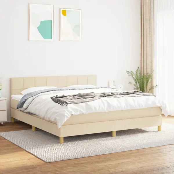 Gossi pat continental cu saltea, crem, 180x200 cm, textil
