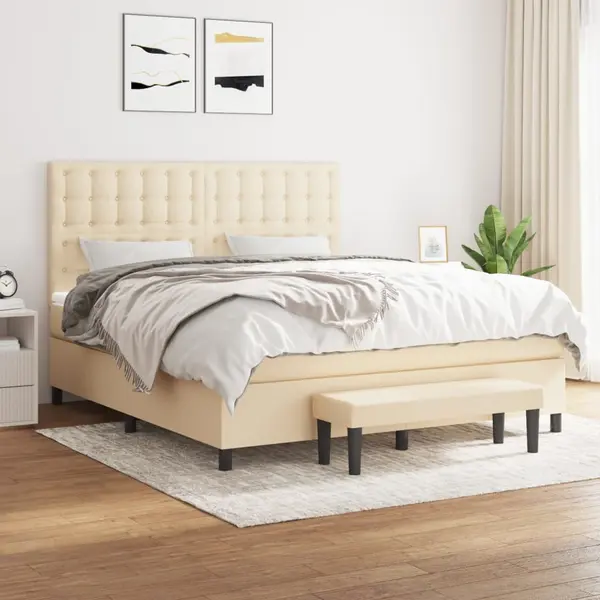 Gossi pat continental cu saltea, crem, 180x200 cm, textil