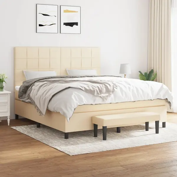 Gossi pat continental cu saltea, crem, 180x200 cm, textil