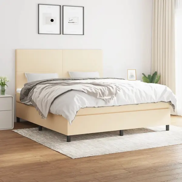 Gossi pat continental cu saltea, crem, 180x200 cm, textil