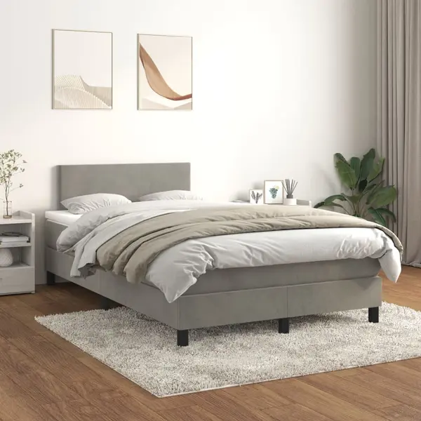 Gossi pat continental cu saltea, gri deschis, 120x200 cm, catifea