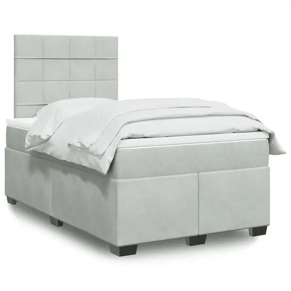 Gossi pat continental cu saltea, gri deschis, 120x200 cm, catifea