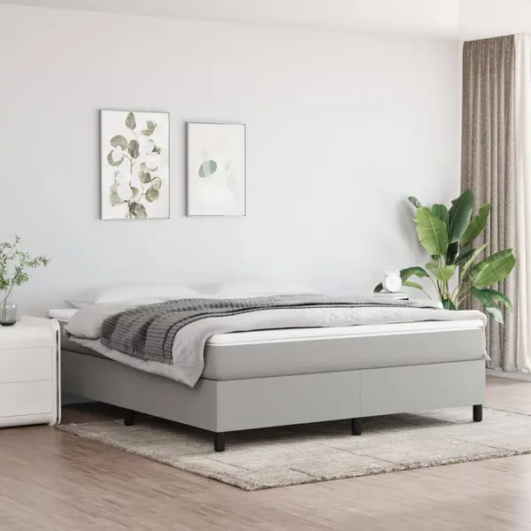 Gossi pat continental cu saltea, gri deschis, 160x200 cm, textil