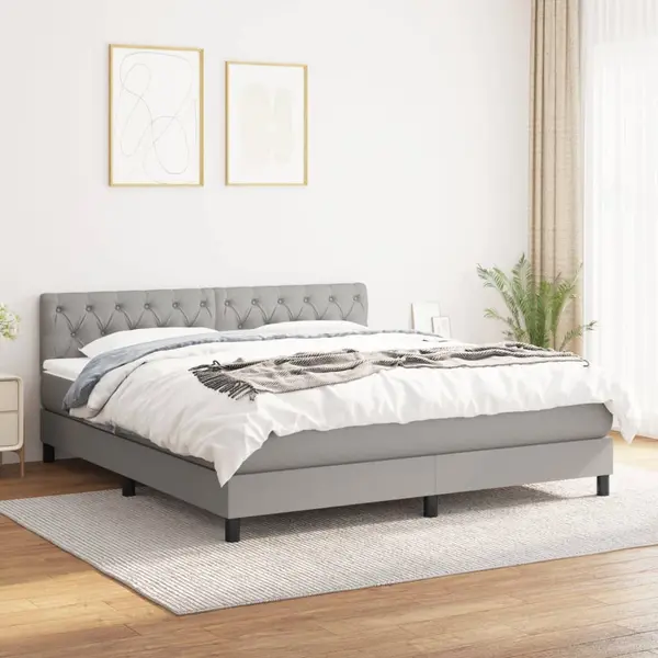 Gossi pat continental cu saltea, gri deschis, 160x200 cm, textil