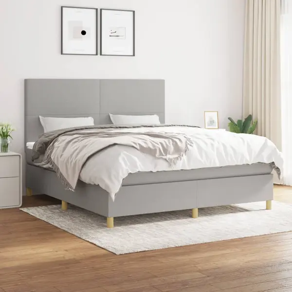 Gossi pat continental cu saltea, gri deschis, 160x200 cm, textil