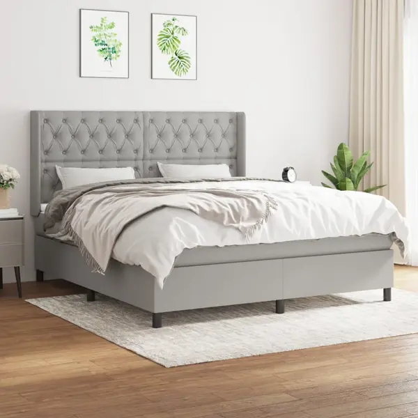 Gossi pat continental cu saltea, gri deschis, 160x200 cm, textil