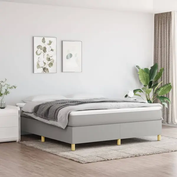 Gossi pat continental cu saltea, gri deschis, 160x200 cm, textil