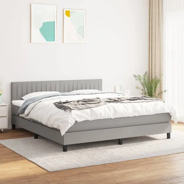 Gossi pat continental cu saltea, gri deschis, 160x200 cm, textil