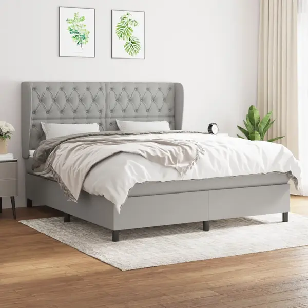 Gossi pat continental cu saltea, gri deschis, 160x200 cm, textil