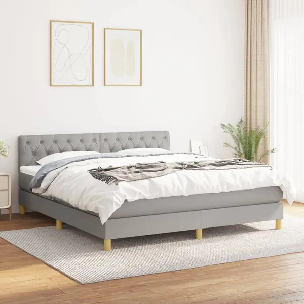 Gossi pat continental cu saltea, gri deschis, 160x200 cm, textil