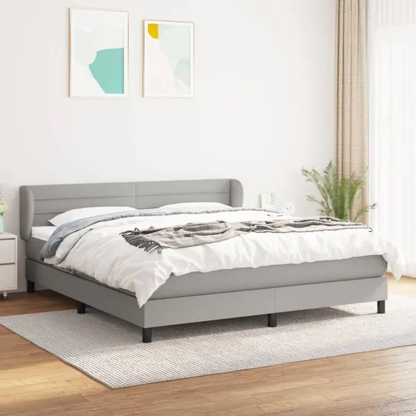 Gossi pat continental cu saltea, gri deschis, 160x200 cm, textil