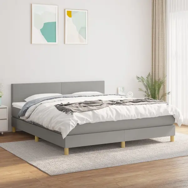 Gossi pat continental cu saltea, gri deschis, 160x200 cm, textil