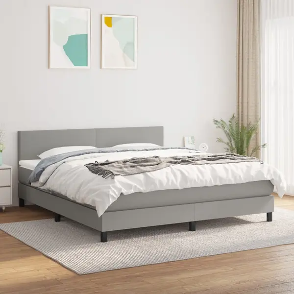 Gossi pat continental cu saltea, gri deschis, 160x200 cm, textil