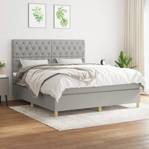 Gossi pat continental cu saltea, gri deschis, 160x200 cm, textil