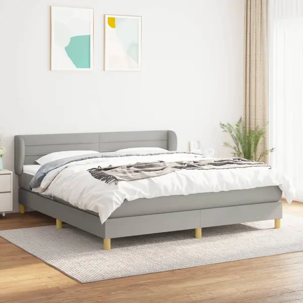 Gossi pat continental cu saltea, gri deschis, 160x200 cm, textil