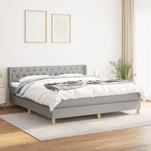 Gossi pat continental cu saltea, gri deschis, 160x200 cm, textil
