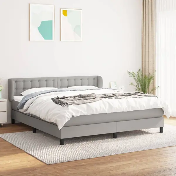 Gossi pat continental cu saltea, gri deschis, 160x200 cm, textil