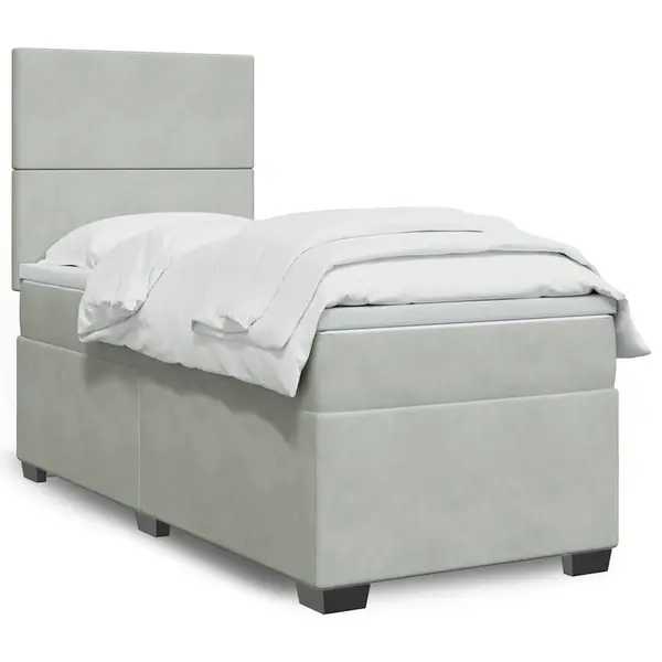 Gossi pat continental cu saltea, gri deschis, 80x200 cm, catifea