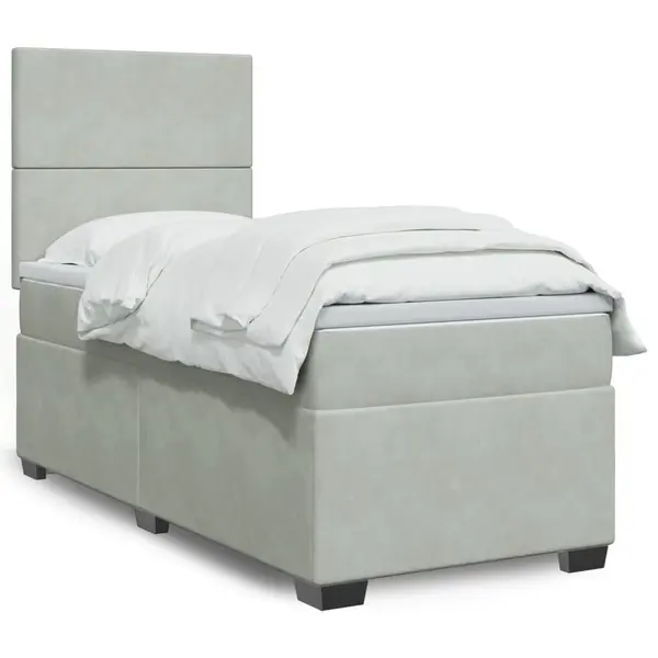 Gossi pat continental cu saltea, gri deschis, 80x200 cm, catifea