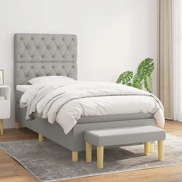 Gossi pat continental cu saltea, gri deschis, 80x200 cm, textil