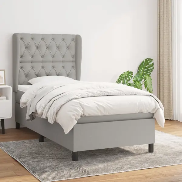 Gossi pat continental cu saltea, gri deschis, 80x200 cm, textil