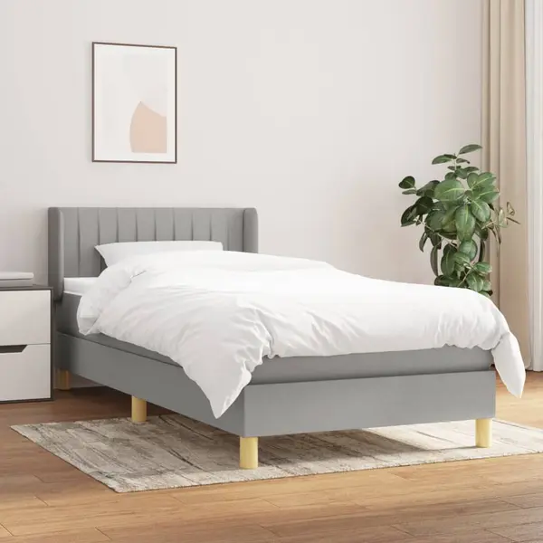 Gossi pat continental cu saltea, gri deschis, 80x200 cm, textil