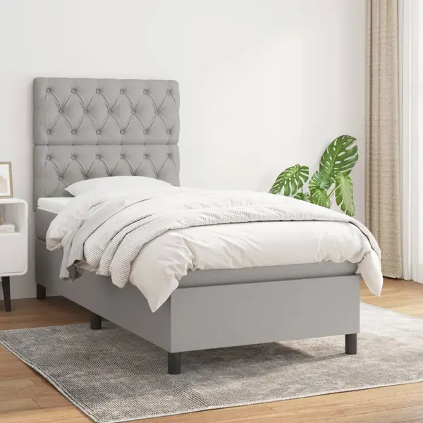 Gossi pat continental cu saltea, gri deschis, 80x200 cm, textil