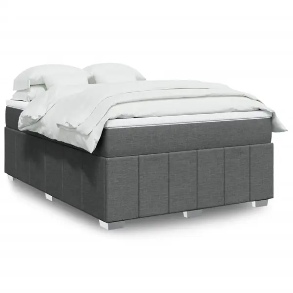 Gossi pat continental cu saltea, gri inchis, 160x200 cm, tesatura