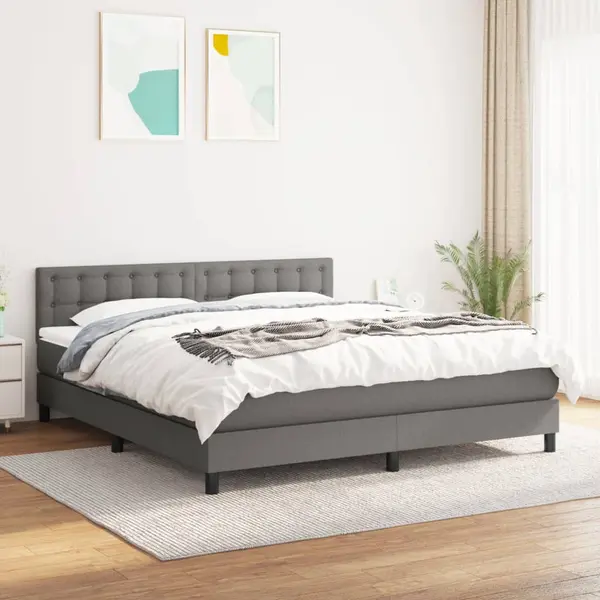 Gossi pat continental cu saltea, gri inchis, 160x200 cm, tesatura
