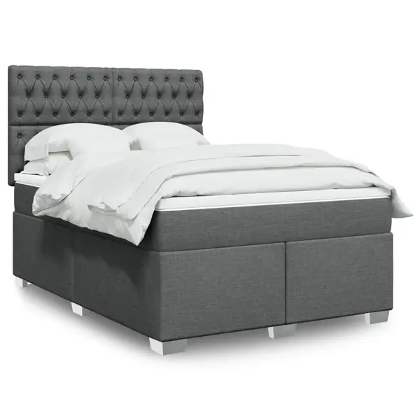 Gossi pat continental cu saltea, gri inchis, 160x200 cm, tesatura