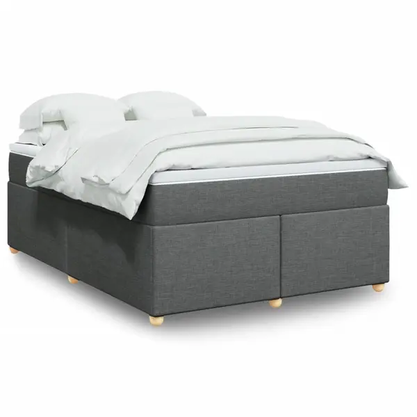Gossi pat continental cu saltea, gri inchis, 160x200 cm, tesatura