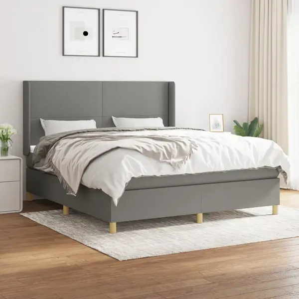 Gossi pat continental cu saltea, gri inchis, 160x200 cm, tesatura
