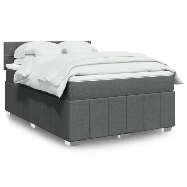 Gossi pat continental cu saltea, gri inchis, 160x200 cm, tesatura