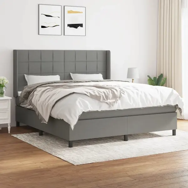 Gossi pat continental cu saltea, gri inchis, 160x200 cm, tesatura