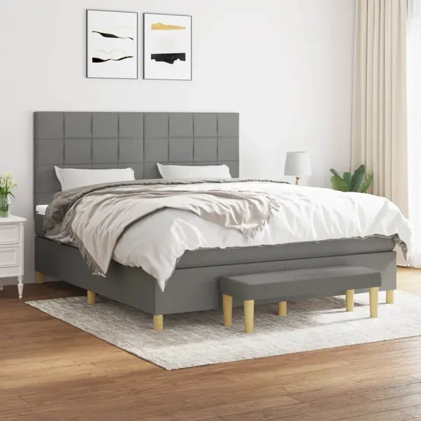 Gossi pat continental cu saltea, gri inchis, 160x200 cm, tesatura