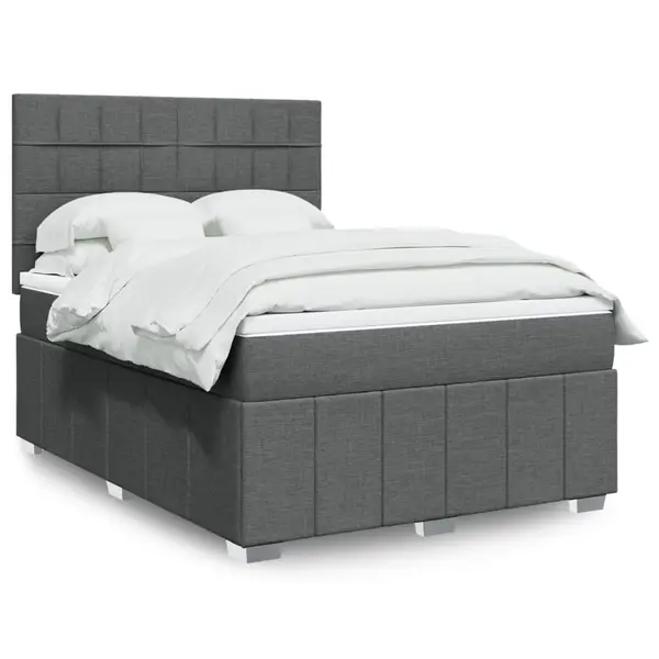 Gossi pat continental cu saltea, gri inchis, 160x200 cm, tesatura