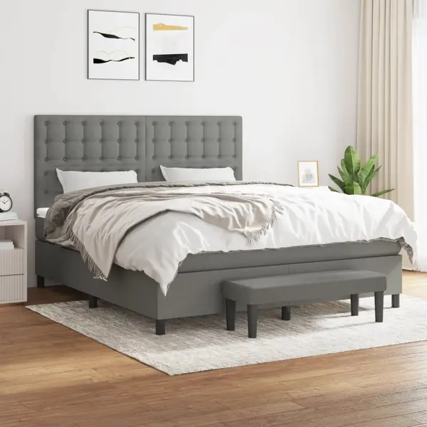 Gossi pat continental cu saltea, gri inchis, 160x200 cm, tesatura