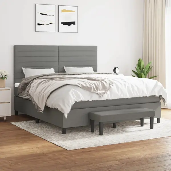 Gossi pat continental cu saltea, gri inchis, 160x200 cm, tesatura