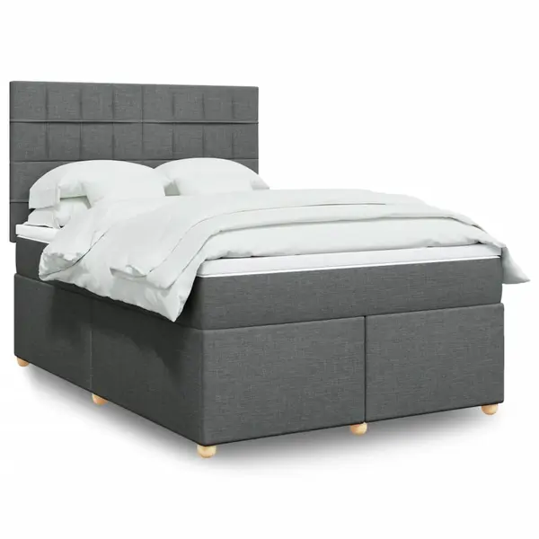 Gossi pat continental cu saltea, gri inchis, 160x200 cm, tesatura