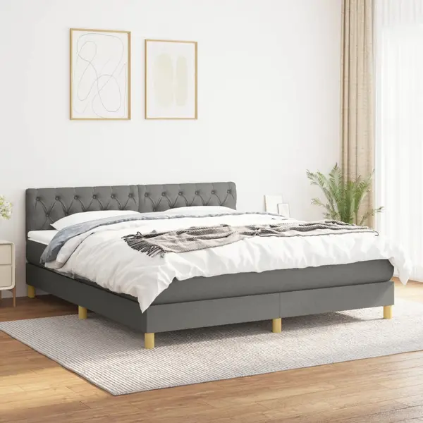 Gossi pat continental cu saltea, gri inchis, 160x200 cm, tesatura