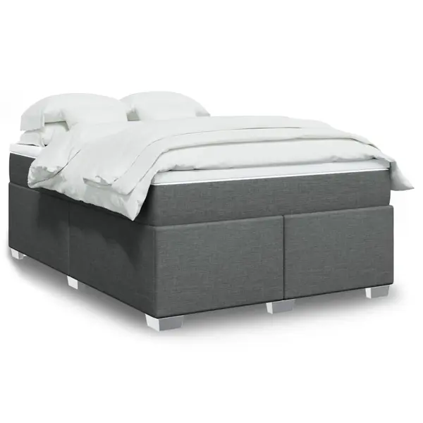 Gossi pat continental cu saltea, gri inchis, 160x200 cm, tesatura