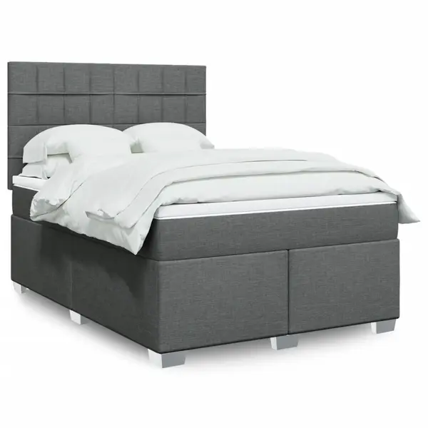 Gossi pat continental cu saltea, gri inchis, 160x200 cm, tesatura