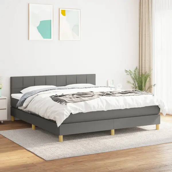 Gossi pat continental cu saltea, gri inchis, 160x200 cm, tesatura