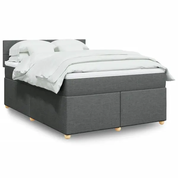 Gossi pat continental cu saltea, gri inchis, 160x200 cm, tesatura