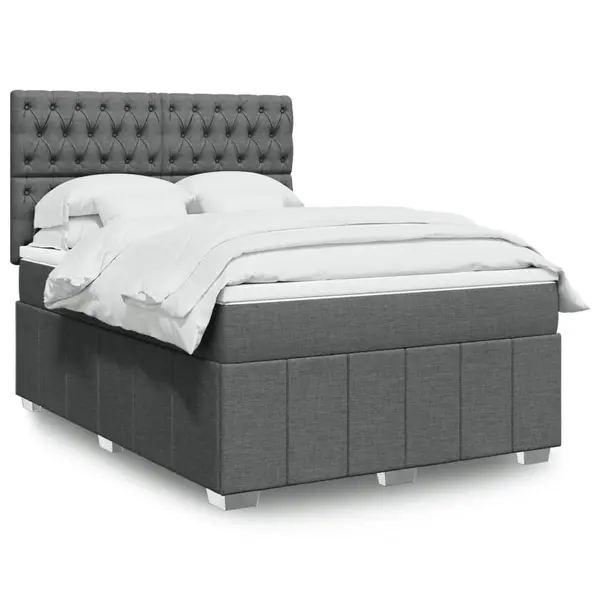 Gossi pat continental cu saltea, gri inchis, 160x200 cm, tesatura
