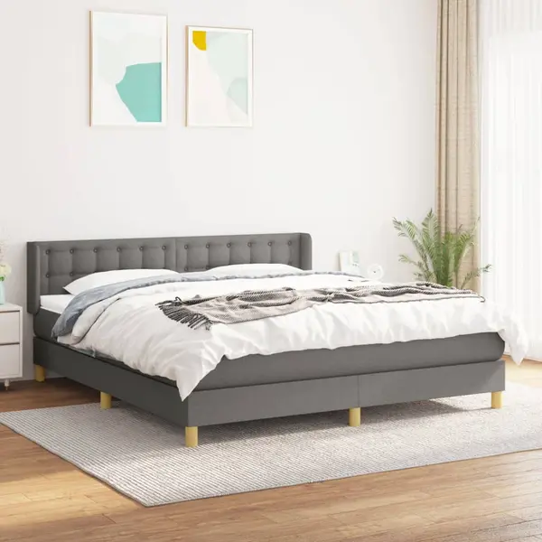 Gossi pat continental cu saltea, gri inchis, 160x200 cm, tesatura